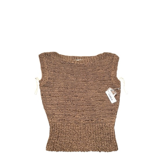 Brochu Walker Brown CEI Sueded Ribbon Knit Top Sz L Loose Knit NWT - Picture 1 of 5